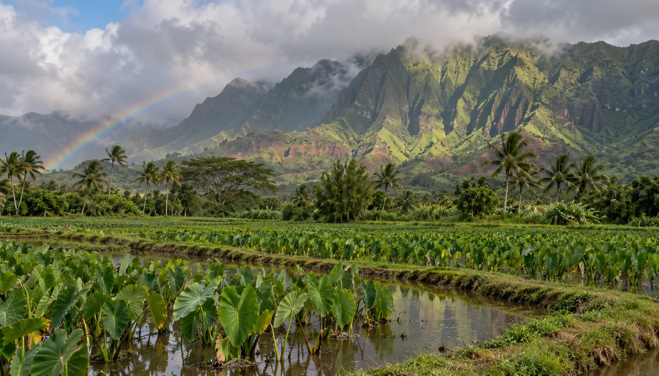 Rainbow over a green Kauai valley after a passing shower
